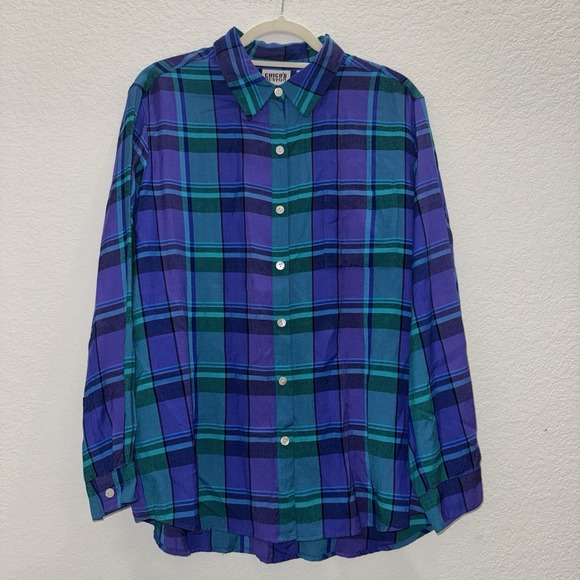 Chico's Tops - Chico's Design Button Up Shirt Women's Sz 2 Purple Plaid 90s Grunge Whimsigoth